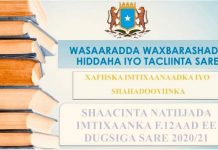 Natiijada Imtixaanka dugsiga sare oo la shaaciyay.